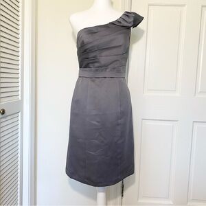 ALFRED ANGELO Satin One Shoulder Ruched Sheath Dress Womens 4 Gray Formal Party